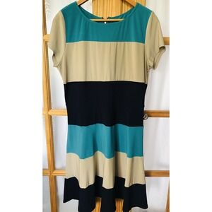 Y2K Danny & Nicole Colorblock Mini Dress Sz L Blue Beige Beach Nautical Preppy